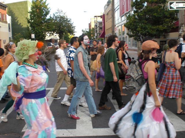 Clowns and Friends Parading Down Bedford Ave.